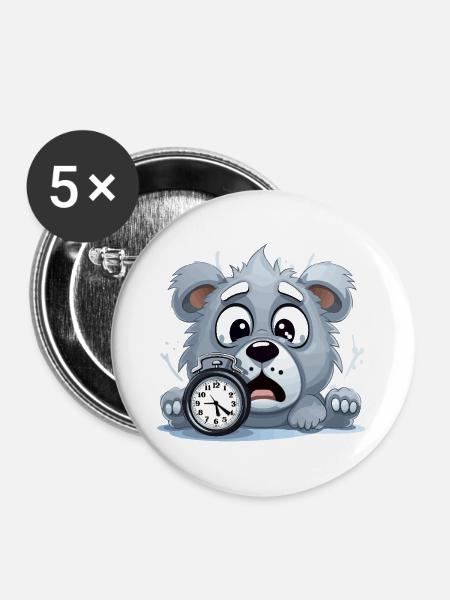 Kuschelhund mit Wecker - Buttons groß 56 mm (5er Pack) - Weiß