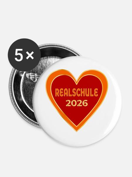 Realschule 2026 Herz - Buttons groß 56 mm (5er Pack) - Weiß