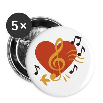 Musik fürs Herz - Buttons groß 56 mm (5er Pack) - Weiß - Vorne