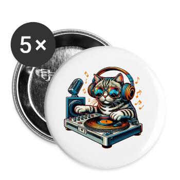 Katzen-DJ mit Kopfhörern und Plattenspieler - Buttons groß 56 mm (5er Pack) - Weiß - Vorne