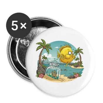 Fischblüte-Tiare-Palmen-Cartoon - Buttons groß 56 mm (5er Pack) - Weiß - Vorne