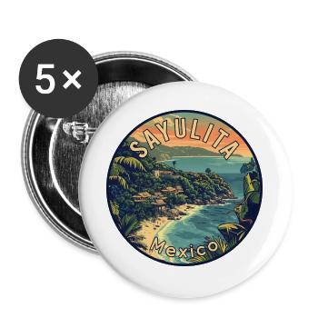 Erleben Sie Sayulita Mexiko – Reisekunst - Buttons groß 56 mm (5er Pack) - Weiß - Vorne