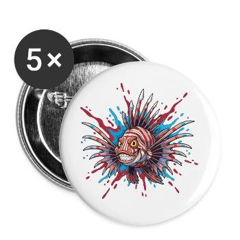 Stachelfisch mit Buntakzent - Buttons groß 56 mm (5er Pack) - Weiß - Vorne