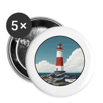 Phare breton sur la côte rocheuse - Lot de 5 grands badges (56 mm) - blanc - Devant