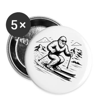 Bigfoot Sasquatch skiers in the mountains - Buttons large 2.2''/56 mm (5-pack) - white - Front