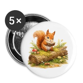 Squirrel Reading Book Illustration - Buttons large 2.2''/56 mm (5-pack) - white - Front