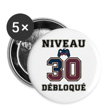 Niveau 30 Débloqué – Contrôleur Jeu - Lot de 5 grands badges (56 mm) - blanc - Devant
