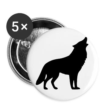 Loup hurlant noir - Lot de 5 grands badges (56 mm) - blanc - Devant