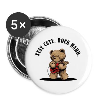 Stay Cute Rock Hard – Teddy mit E-Gitarre - Buttons groß 56 mm (5er Pack) - Weiß - Vorne