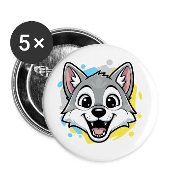 Wolf Head Cartoon Art - Buttons large 2.2''/56 mm (5-pack) - white - Front