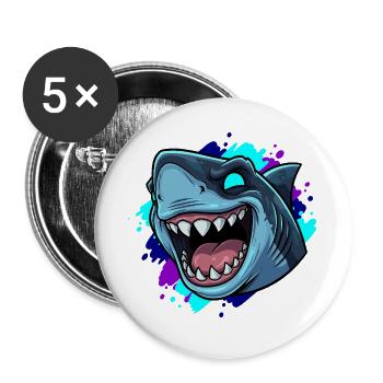 Lachender Hai Cartoon Clipart - Buttons groß 56 mm (5er Pack) - Weiß - Vorne