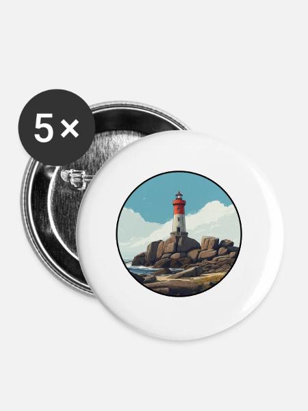 Bretonischer Leuchtturm am Meer - Buttons groß 56 mm (5er Pack) - Weiß