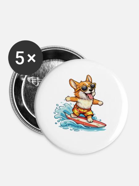 Corgi Surf-Sommerbrille - Buttons groß 56 mm (5er Pack) - Weiß