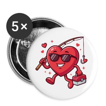 Funny Fishing Valentine's Day for Men - Buttons large 2.2''/56 mm (5-pack) - white - Front