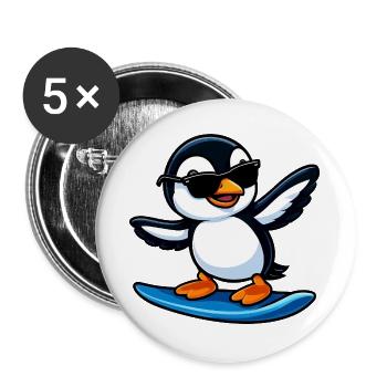 Surfeur Cool Penguin Surfant les vagues Sports d’été - Lot de 5 grands badges (56 mm) - blanc - Devant