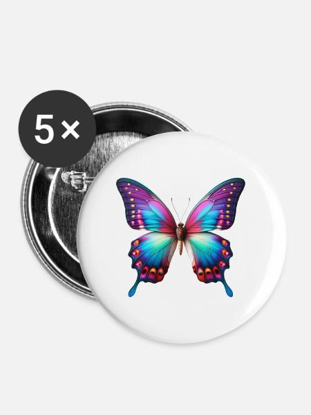 Neon Schmetterling Farbexplosion Flügelkunst - Buttons groß 56 mm (5er Pack) - Weiß