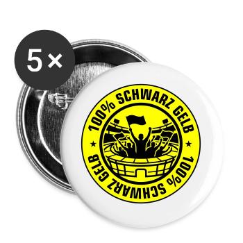 Schwarz Gelb Fans - Buttons groß 56 mm (5er Pack) - Weiß - Vorne