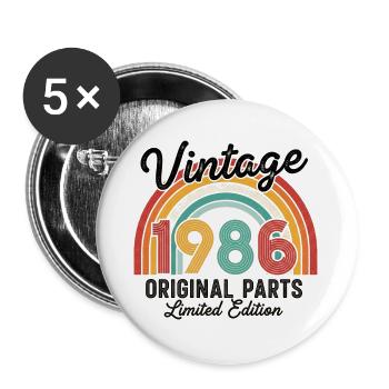 Vintage 1986 Original Parts 40-jähriges Jubiläum - Buttons groß 56 mm (5er Pack) - Weiß - Vorne