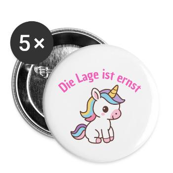 LAGE IST ERNST, COOLES EINHORN! LUSTIGER SPRUCH - Buttons groß 56 mm (5er Pack) - Weiß - Vorne