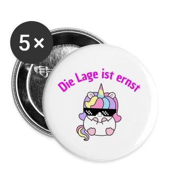 LAGE IST ERNST, COOLES EINHORN! LUSTIGER SPRUCH - Buttons groß 56 mm (5er Pack) - Weiß - Vorne