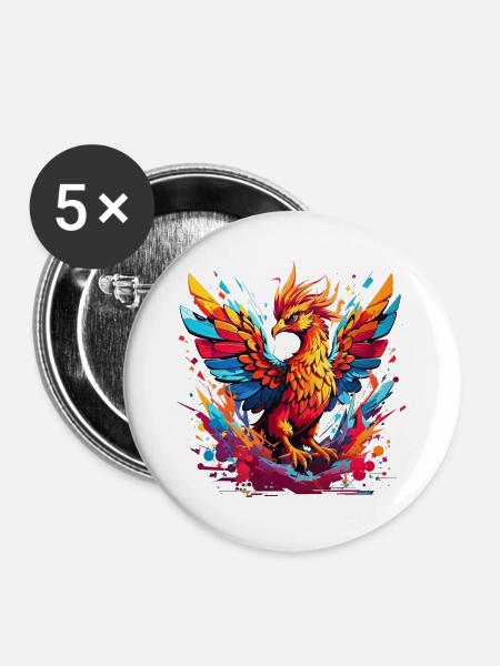 Feuerphönix Farbexplosion - Buttons groß 56 mm (5er Pack) - Weiß