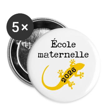 École Maternelle 2026 - Lot de 5 grands badges (56 mm) - blanc - Devant