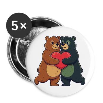 Zwei Bären Herzfreundschaft - Buttons groß 56 mm (5er Pack) - Weiß - Vorne
