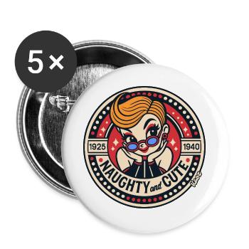 Naughty and Cute Vintage Pinup - Buttons groß 56 mm (5er Pack) - Weiß - Vorne