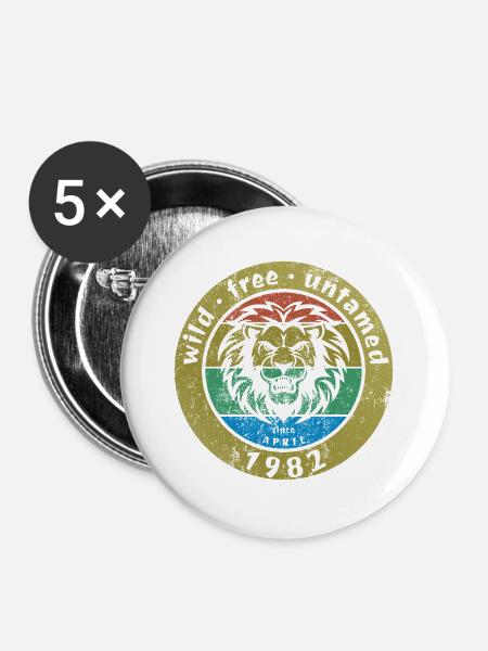 44. Geburtstag Wild, free & untamed since 04/1982 - Buttons groß 56 mm (5er Pack) - Weiß