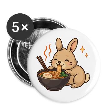 Hase mit Nudeln Ramen kawaii Hase - Buttons groß 56 mm (5er Pack) - Weiß - Vorne