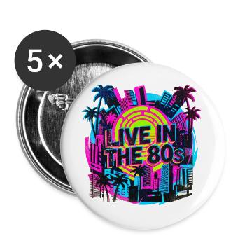 Fête Rétro Néon des années 80 - Lot de 5 grands badges (56 mm) - blanc - Devant