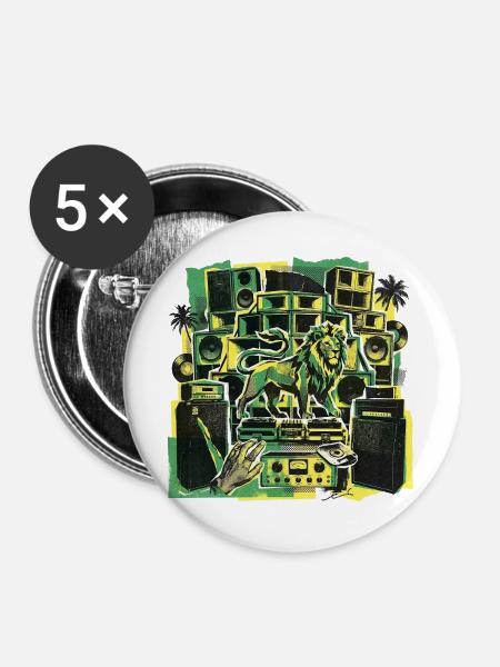 Roots Dub Reggae Soundsystem - Buttons groß 56 mm (5er Pack) - Weiß