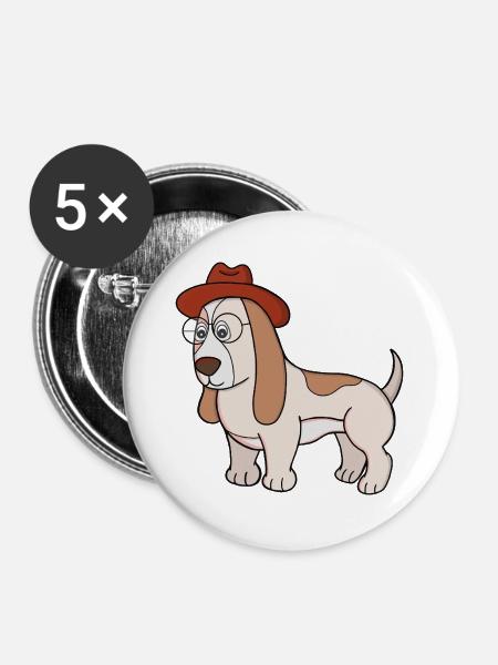 Brillen-Beagle mit Fedora - Buttons groß 56 mm (5er Pack) - Weiß