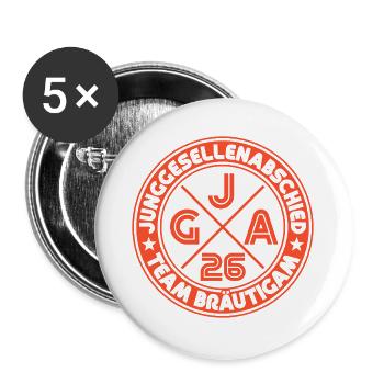 Team Bräutigam JGA 2026 Junggesellenabschied - Buttons groß 56 mm (5er Pack) - Weiß - Vorne