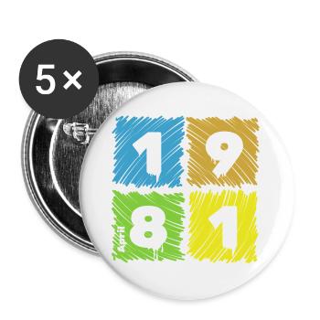 Écussons colorés pour le 45e anniversaire depuis 04/1981 - Lot de 5 grands badges (56 mm) - blanc - Devant