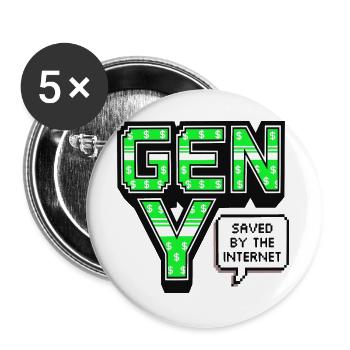 Generation Y, gen Y , Millennials Shirt, Hoodie - Buttons groß 56 mm (5er Pack) - Weiß - Vorne
