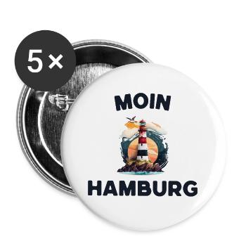 Moin Hamburg Leuchtturm Motiv - Buttons groß 56 mm (5er Pack) - Weiß - Vorne