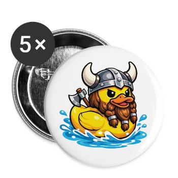 Canard en caoutchouc Canard Viking, canard nordique amoureux de canard - Lot de 5 grands badges (56 mm) - blanc - Devant