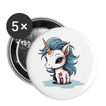 Blue Mane Unicorn with Star - Buttons large 2.2''/56 mm (5-pack) - white - Front