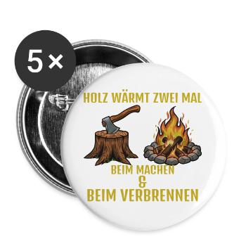 Holz: Machen & Brennen - Buttons groß 56 mm (5er Pack) - Weiß - Vorne