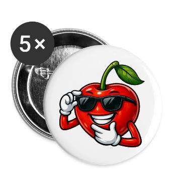 Dessin dessiné de bande dessinée Cherry Cartoon Fruit Design - Lot de 5 grands badges (56 mm) - blanc - Devant