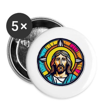 Jesus Vitrail Coloré - Lot de 5 grands badges (56 mm) - blanc - Devant