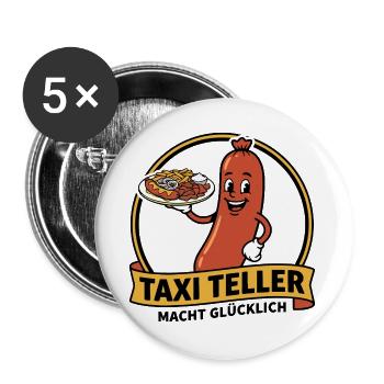 Taxi Teller, Kult Imbiss Ruhrpott Shirt, Hoodie - Buttons groß 56 mm (5er Pack) - Weiß - Vorne