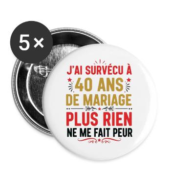 40 Ans De Mariage Cadeau Mari 40e Anniversaire  - Lot de 5 grands badges (56 mm) - blanc - Devant