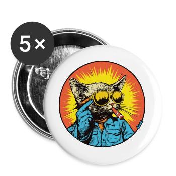 Sunny Cat Retro-Vibe - Buttons groß 56 mm (5er Pack) - Weiß - Vorne
