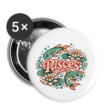 Pisces Lotus Fish Vintage Tattoo - Buttons groß 56 mm (5er Pack) - Weiß - Vorne