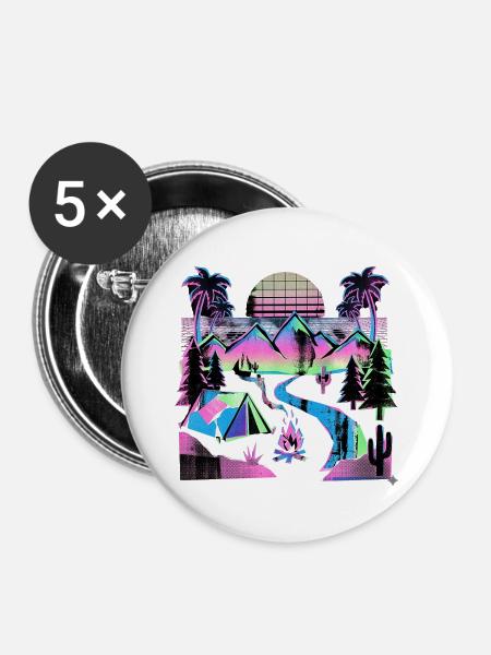 Retro Wave Camper - Buttons groß 56 mm (5er Pack) - Weiß