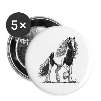 Schwarz-Weiß Rattenpferd Reiter-Winnower - Buttons groß 56 mm (5er Pack) - Weiß - Vorne