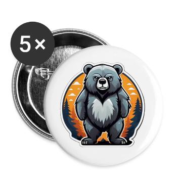 Cartoon-Bärenjunges bei Sonnenuntergang im Wald - Buttons groß 56 mm (5er Pack) - Weiß - Vorne