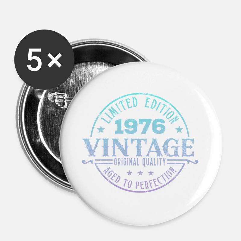 Vintage 1976 - Buttons groß 56 mm (5er Pack) - Weiß